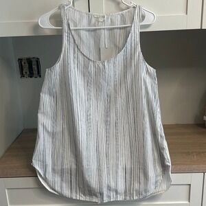 COS‎ 100% Cotton Tank Top Sleeveless Singlet Womens XS White Navy Scoop Neck